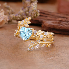 Elegant Heart-Shaped Nature Inspired Aquamarine Ring – Perfect for Engagement or Wedding