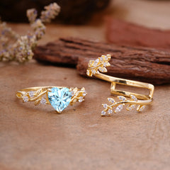 Elegant Heart-Shaped Nature Inspired Aquamarine Ring – Perfect for Engagement or Wedding