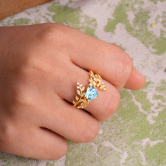 Elegant Heart-Shaped Nature Inspired Aquamarine Ring – Perfect for Engagement or Wedding