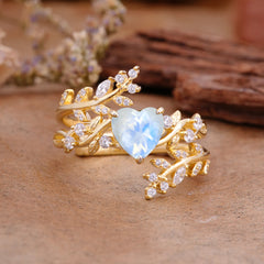 Elegant Heart-Shaped Nature Inspired Moonstone Ring – Perfect for Engagement or Wedding