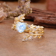 Elegant Heart-Shaped Nature Inspired Moonstone Ring – Perfect for Engagement or Wedding