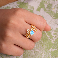 Elegant Heart-Shaped Nature Inspired Moonstone Ring – Perfect for Engagement or Wedding