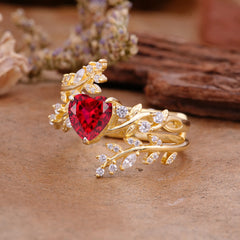 Elegant Heart-Shaped Nature Inspired Ruby Ring – Perfect for Engagement or Wedding