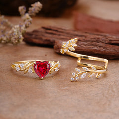 Elegant Heart-Shaped Nature Inspired Ruby Ring – Perfect for Engagement or Wedding