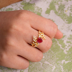 Elegant Heart-Shaped Nature Inspired Ruby Ring – Perfect for Engagement or Wedding