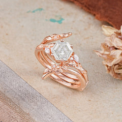 Botanical Hexagon Moissanite Engagement Ring Suite