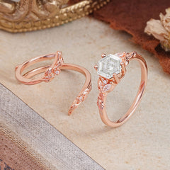 Botanical Hexagon Moissanite Engagement Ring Suite