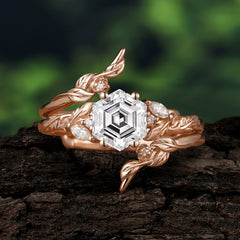 Botanical Hexagon Moissanite Engagement Ring Suite