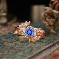 Botanical 4 Prong Hexagon Sapphire Engagement Ring Suite