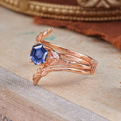 Botanical 4 Prong Hexagon Tanzanite Engagement Ring Suite