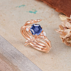 Botanical 4 Prong Hexagon Tanzanite Engagement Ring Suite