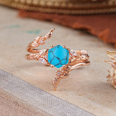 Botanical Hexagon Turquoise Engagement Ring Suite