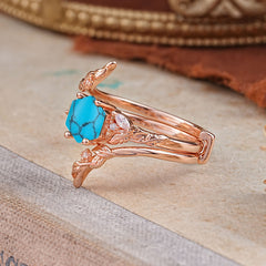 Botanical Hexagon Turquoise Engagement Ring Suite