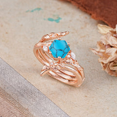 Botanical Hexagon Turquoise Engagement Ring Suite
