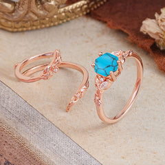 Botanical Hexagon Turquoise Engagement Ring Suite
