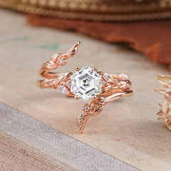 Botanical Hexagon Lab Diamond Engagement Ring Suite