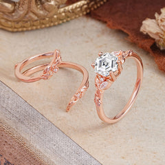 Botanical Hexagon Lab Diamond Engagement Ring Suite