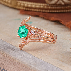 Botanical Hexagon Emerald Engagement Ring Suite