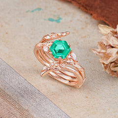 Botanical Hexagon Emerald Engagement Ring Suite