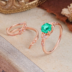 Botanical Hexagon Emerald Engagement Ring Suite