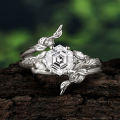 Botanical Hexagon Moissanite Engagement Ring Suite
