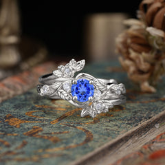 Botanical 4 Prong Hexagon Sapphire Engagement Ring Suite