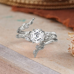 Botanical Hexagon Lab Diamond Engagement Ring Suite