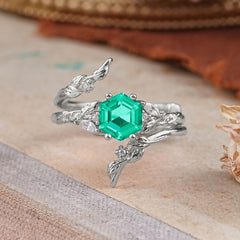 Botanical Hexagon Emerald Engagement Ring Suite