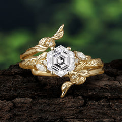 Botanical Hexagon Moissanite Engagement Ring Suite