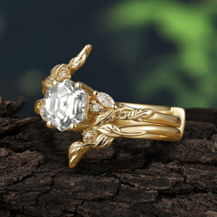 Botanical Hexagon Moissanite Engagement Ring Suite