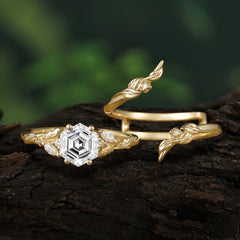 Botanical Hexagon Moissanite Engagement Ring Suite