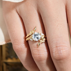 Botanical Hexagon Moissanite Engagement Ring Suite