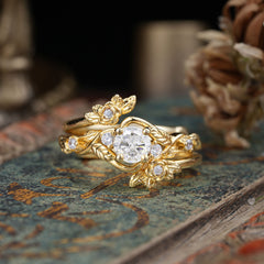 Botanical Hexagon Moissanite Engagement Ring Suite