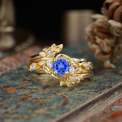Botanical 4 Prong Hexagon Sapphire Engagement Ring Suite