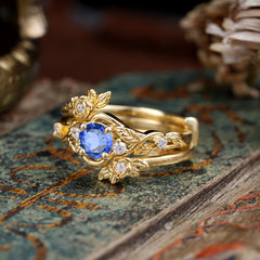 Botanical 4 Prong Hexagon Sapphire Engagement Ring Suite