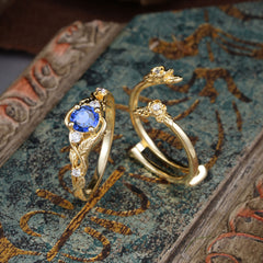Botanical 4 Prong Hexagon Sapphire Engagement Ring Suite