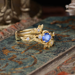 Botanical 4 Prong Hexagon Sapphire Engagement Ring Suite