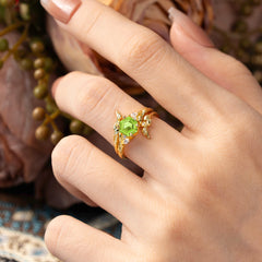 Botanical 4 Prong Hexagon Peridot Engagement Ring Suite