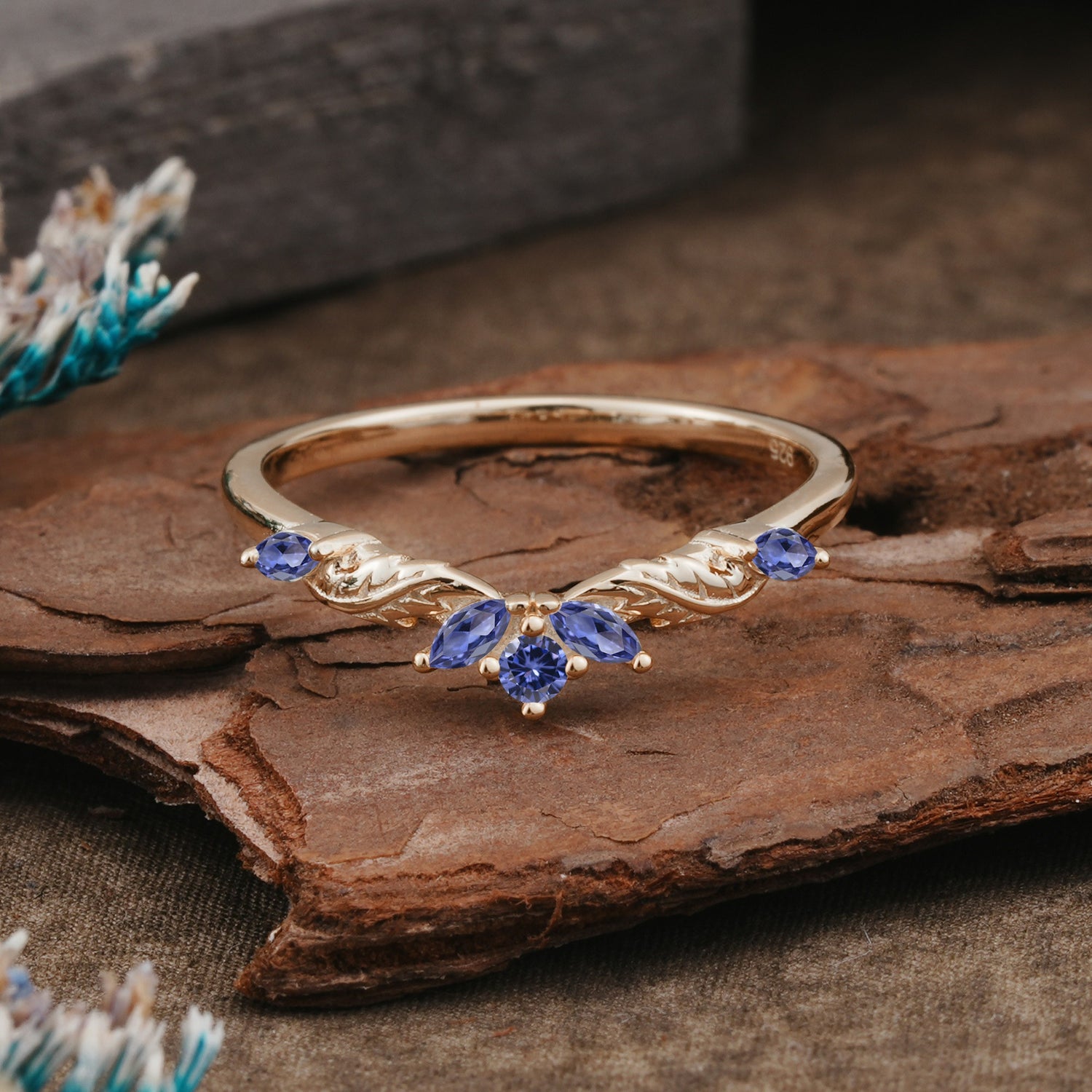 Unique Marquise Cut Curved Tanzanite Ring Wedding Band