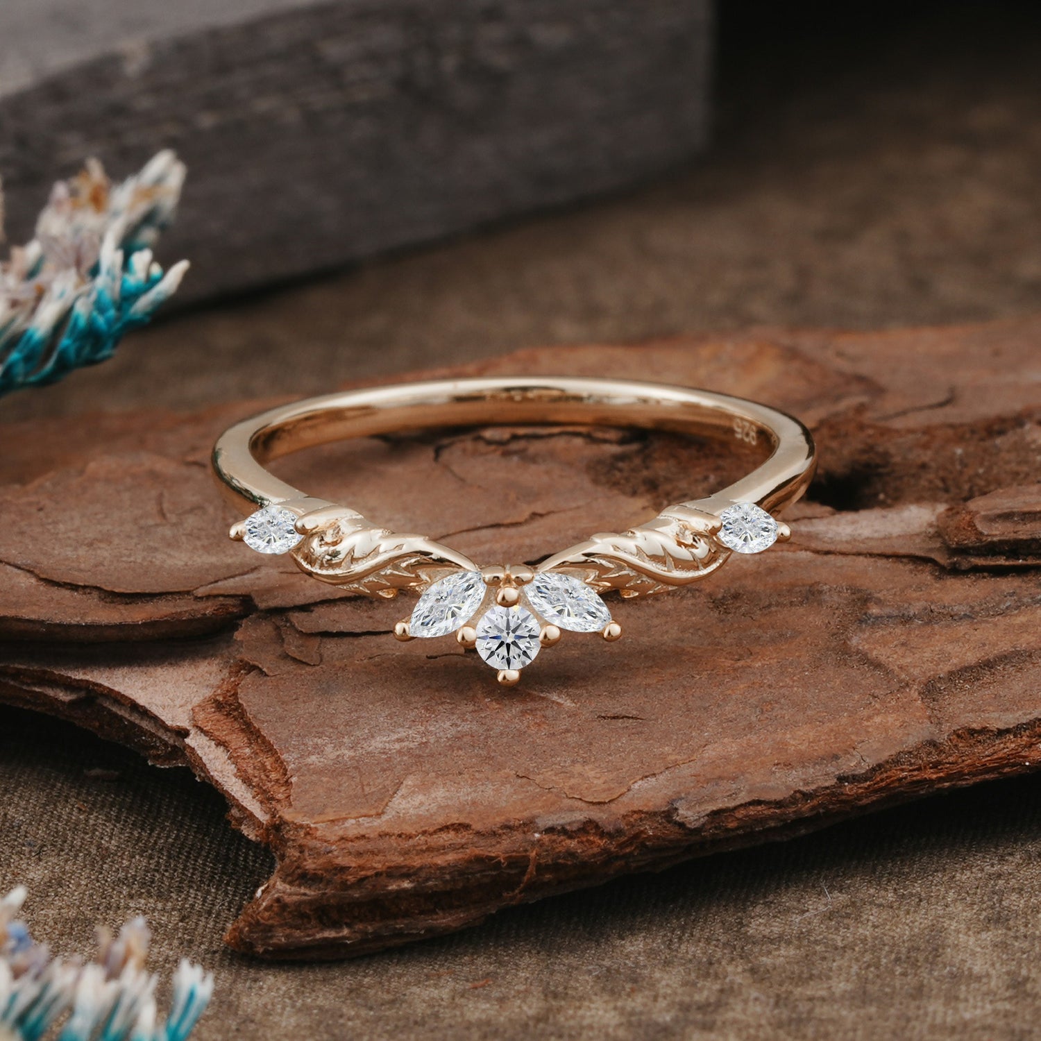 Unique Marquise Cut Curved Lab Diamond Ring Wedding Ring