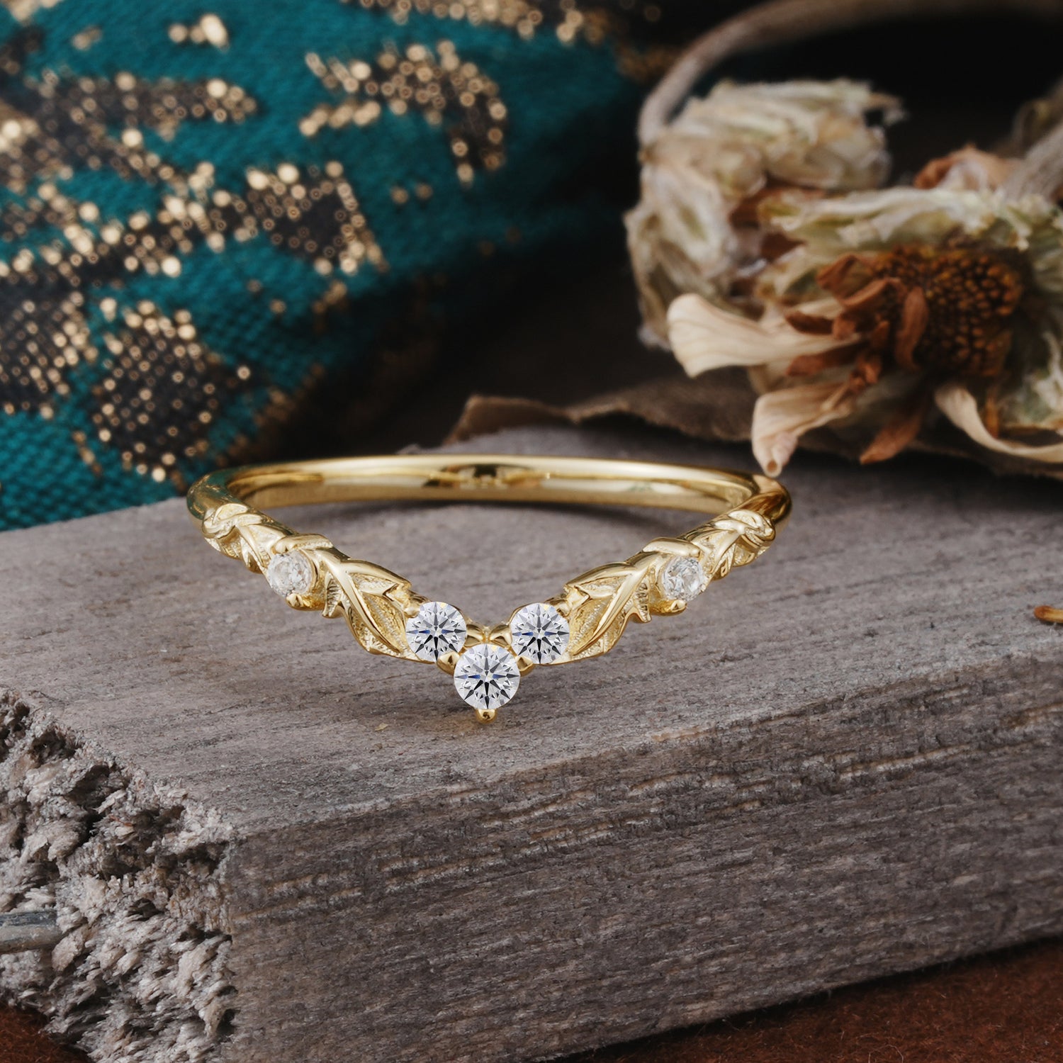 Unique Round Cut Lab Diamond Curved Wedding Ring