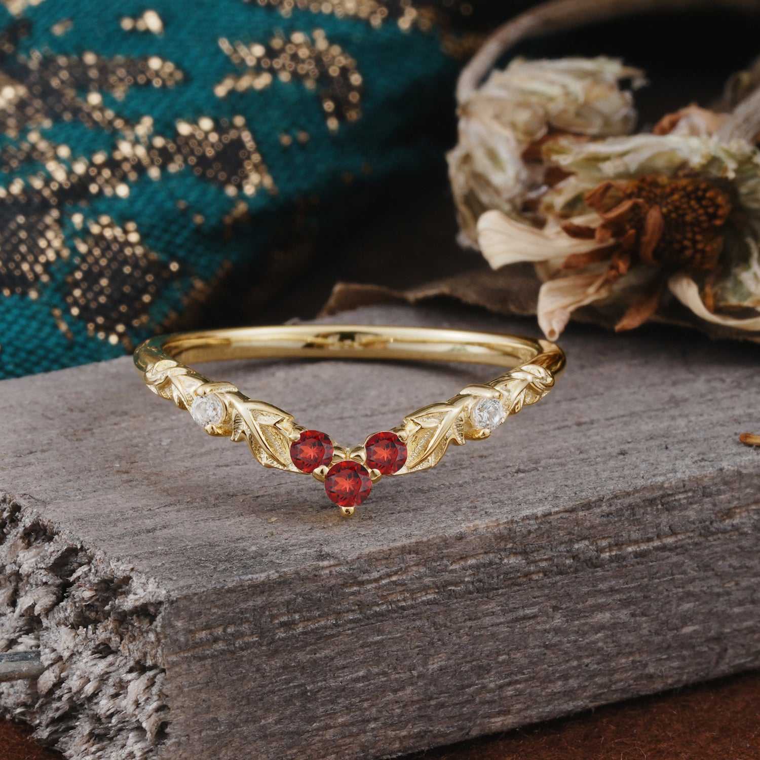 Unique Round Cut Garnet Wedding Ring for Women - Romalar Jewelry
