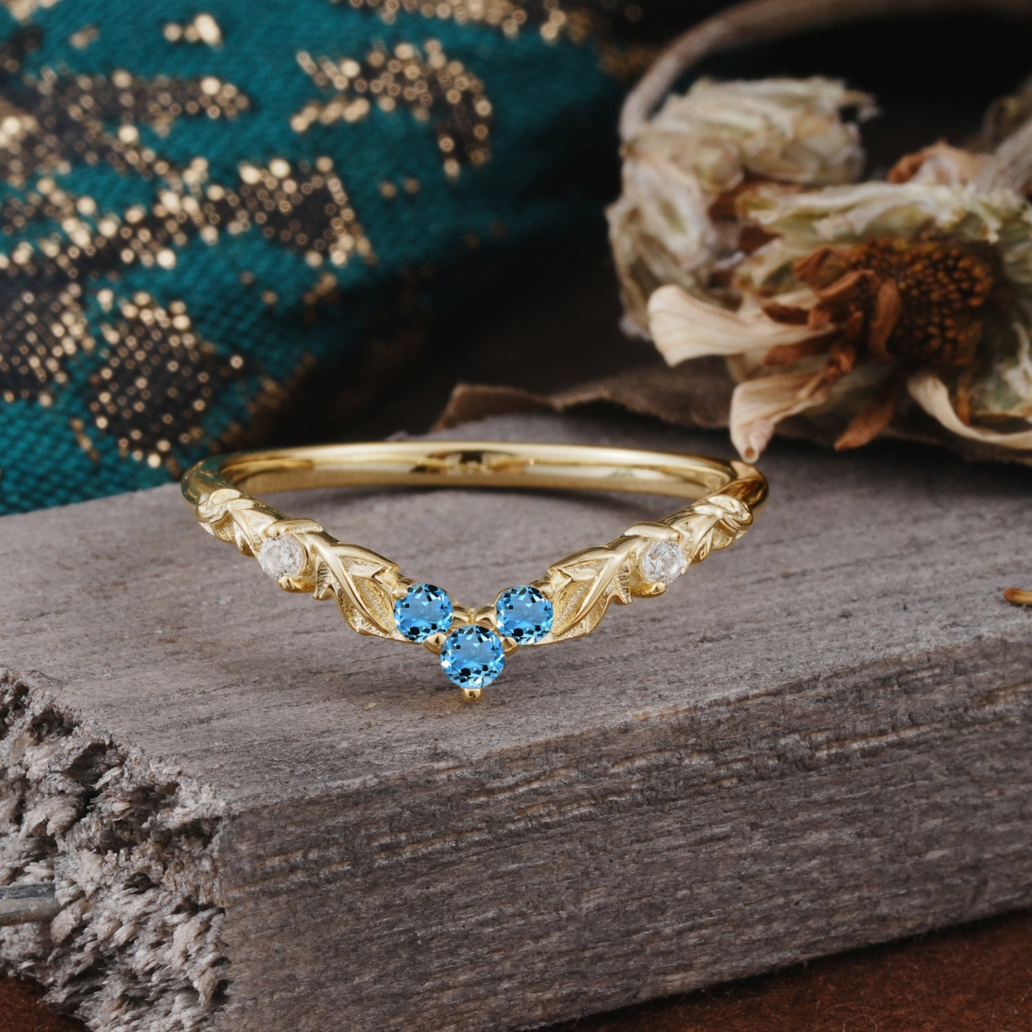 Unique Round Cut Aquamarine Wedding Ring for Women