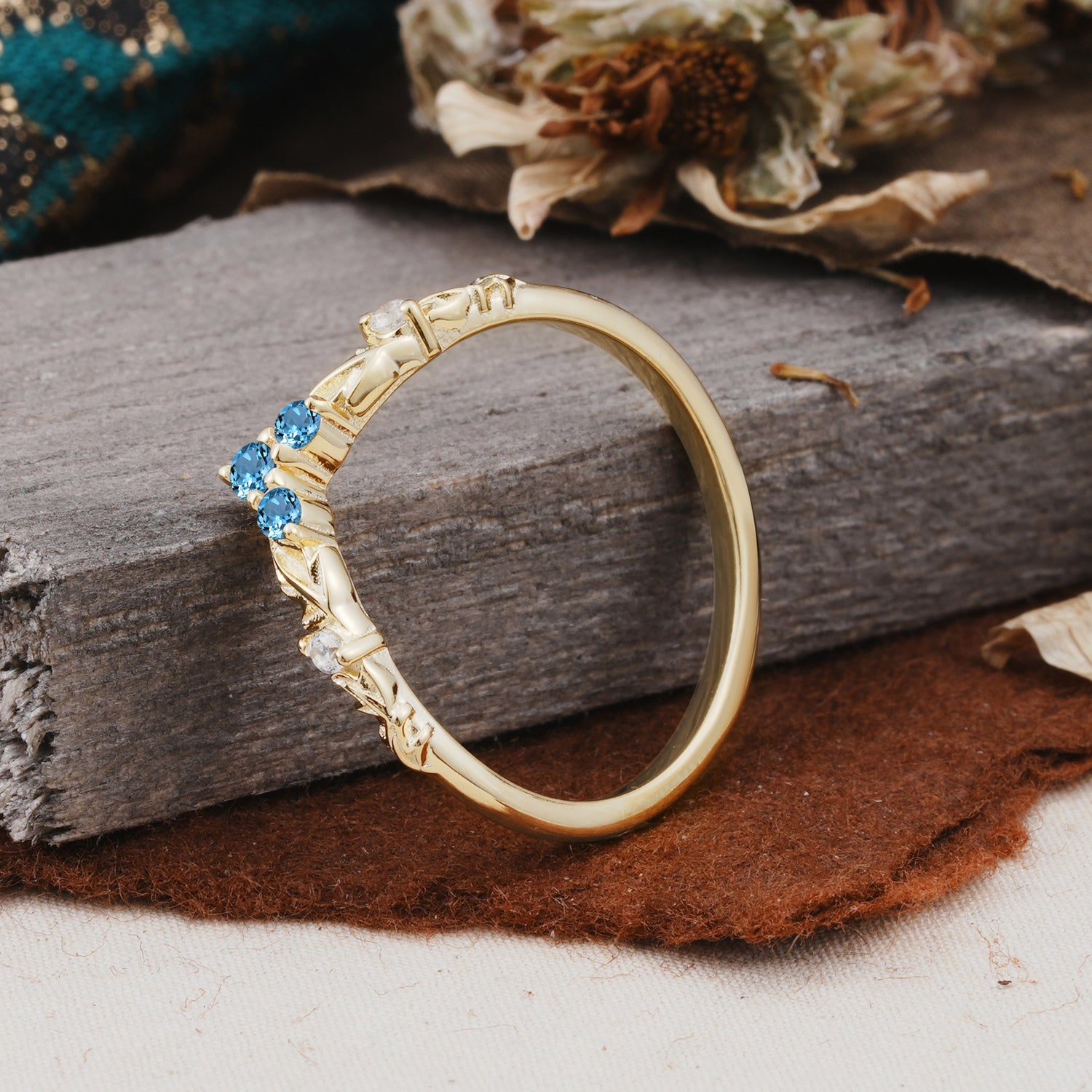Unique Round Cut Aquamarine Wedding Ring for Women