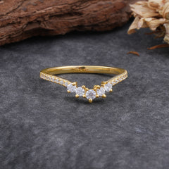 Minimalist Round Cut V-Shaped Moissanite Ring for Women