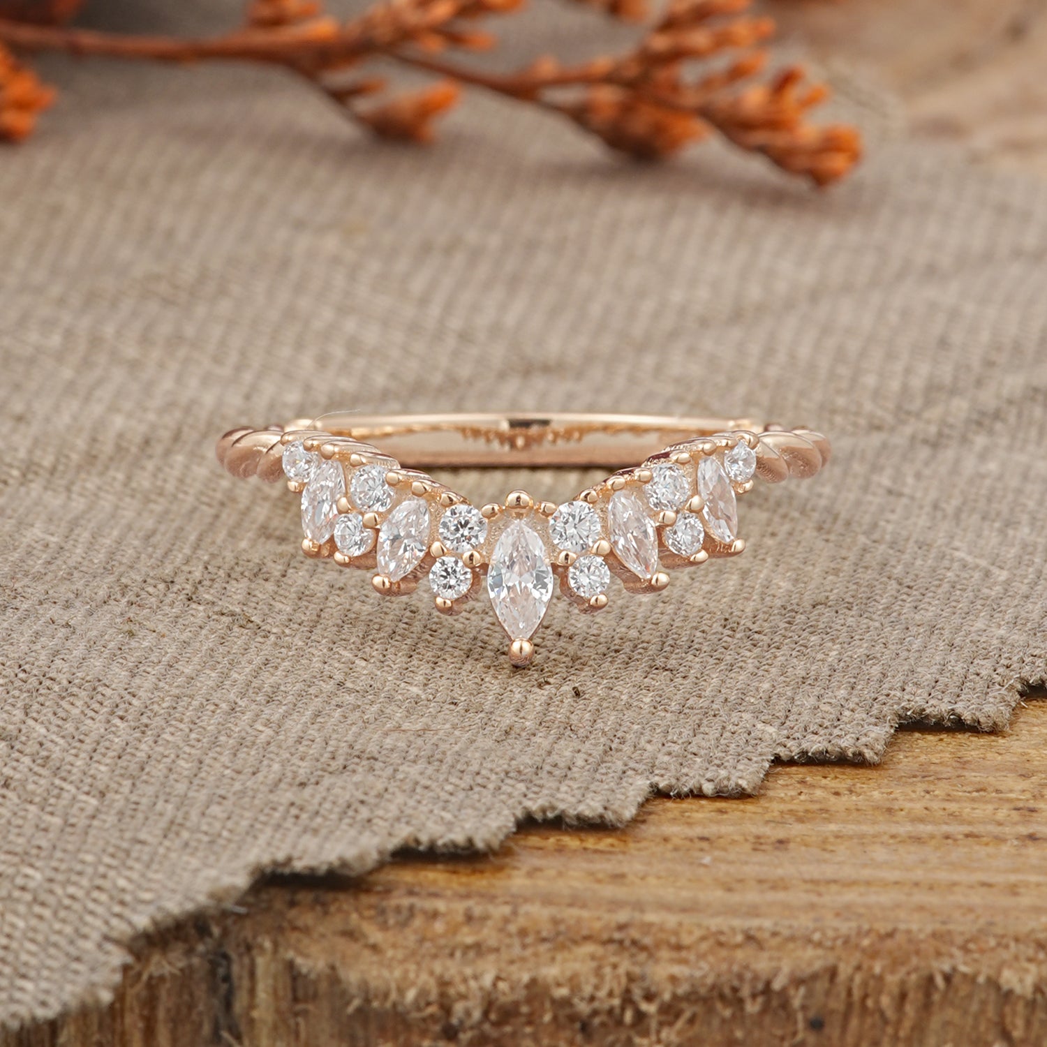 Unique Marquis Cut Moissanite Wedding Ring for Women