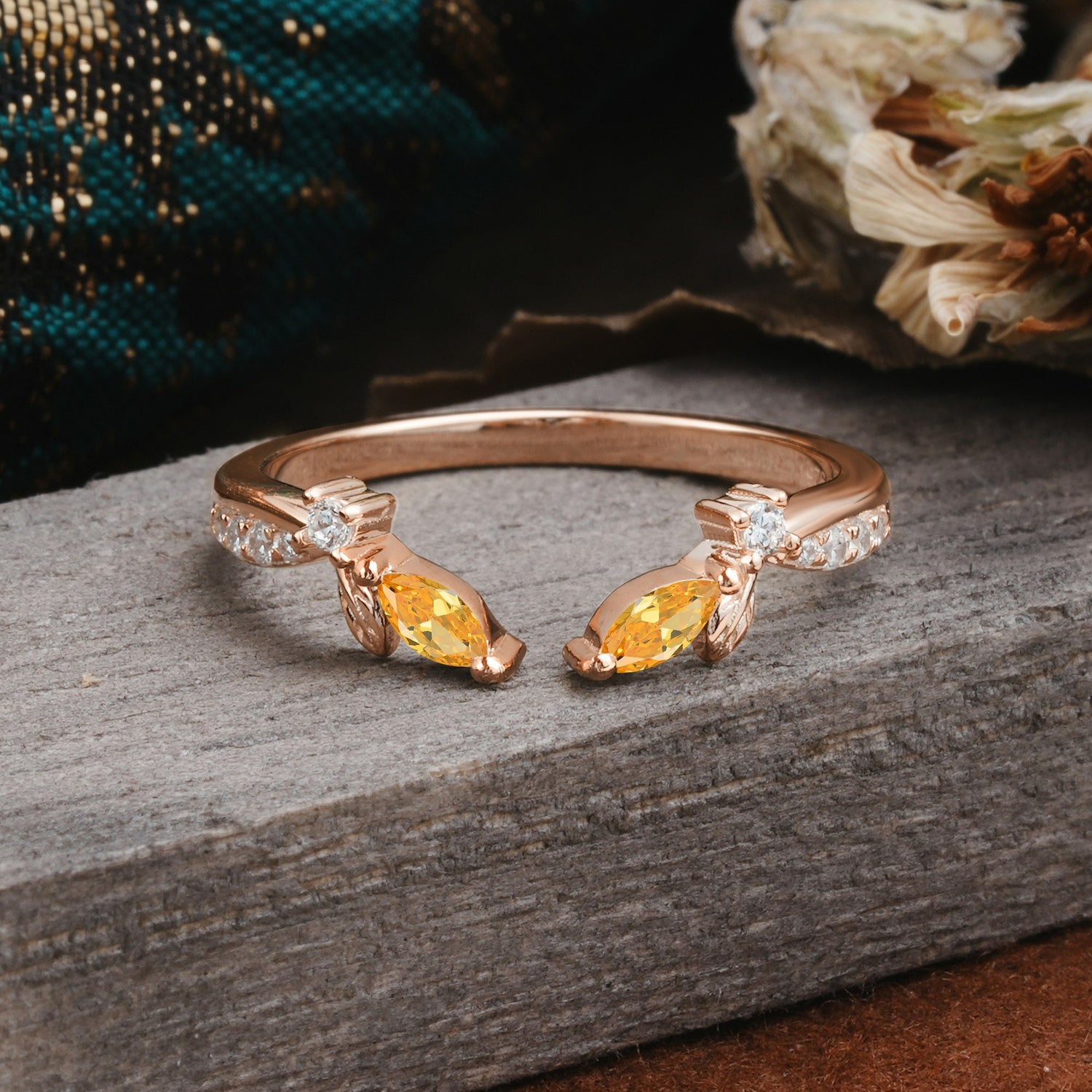 Crown Marquise Cut Citrine Ring Wedding Ring
