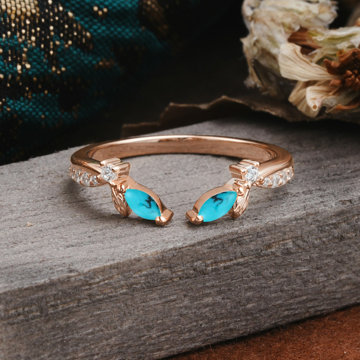 Crown Marquise Cut Turquoise Ring Wedding Ring