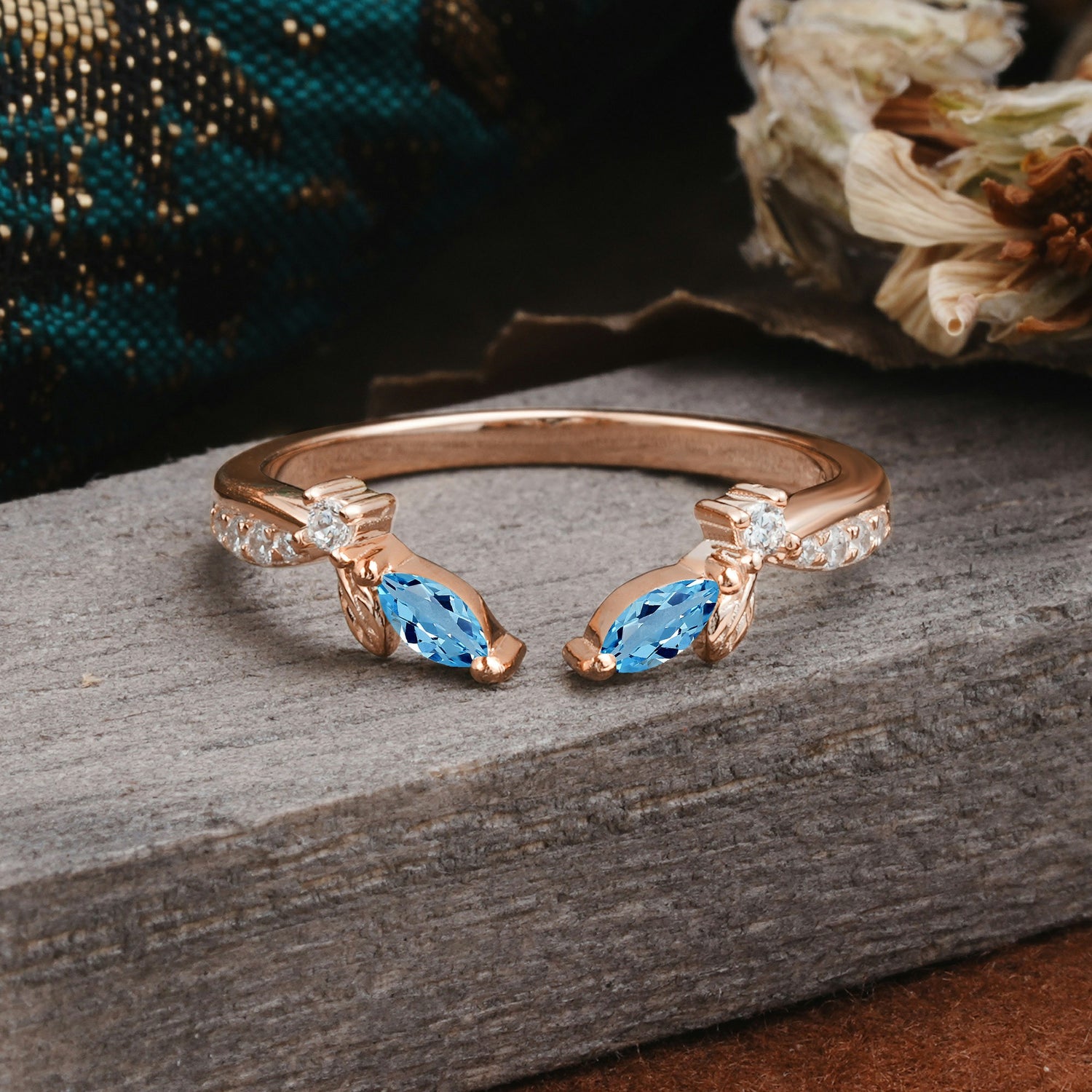 Crown Marquise Cut Aquamarine Ring Wedding Ring