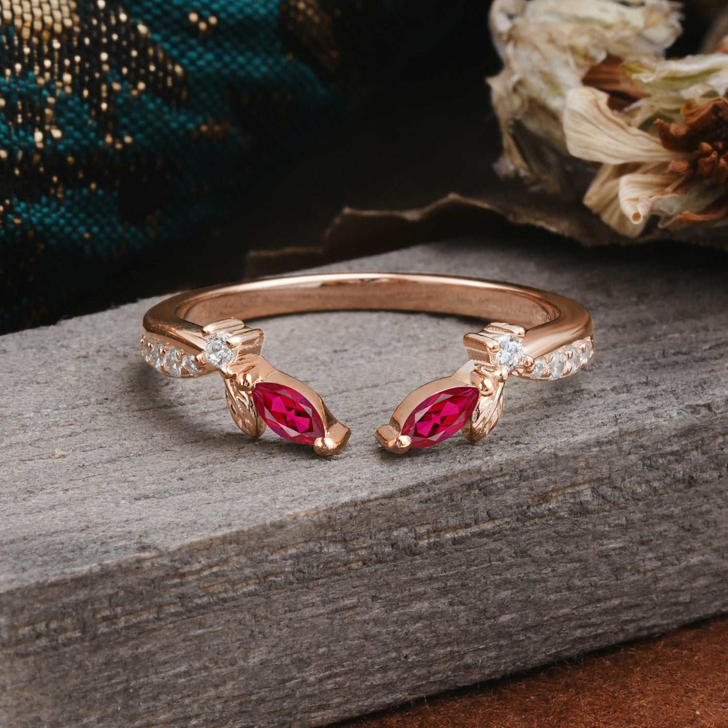 Crown Marquise Cut Ruby Ring Wedding Ring